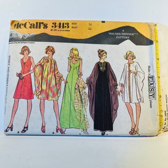 1970s Sleeveless Dress with Caftan Float Sewing Pattern McCalls 3413 Size 16 FF - Picture 1 of 10